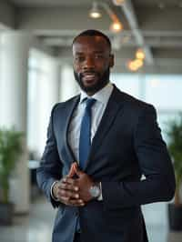 wide LinkedIn profile photo of a professional business man as a confident professional business man standing in a modern office. LinkedIn professional profile photo. most popular person on LinkedIn