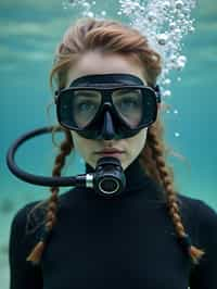 woman as a scuba diver wearing diving goggles and wearing a wetsuit