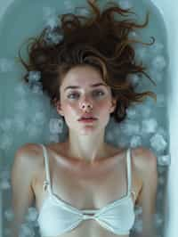 woman lying in a bath of ice cubes