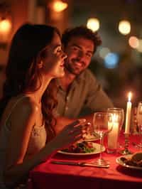 woman celebrating Valentine's Day with romantic dinner