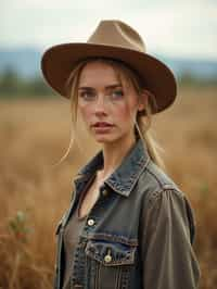 woman farmer with farm in background