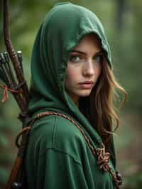 woman as a Medieval Elf Archer Warrior in Green Robe