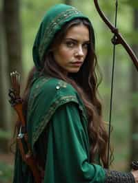 woman as a Medieval Elf Archer Warrior in Green Robe