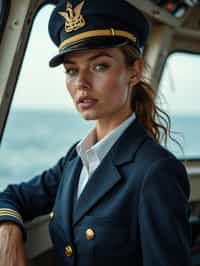 woman as a Navy Officer on a ship. highly detailed