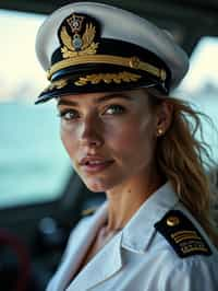 woman as a Navy Officer on a ship. highly detailed