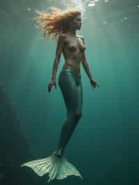 woman as a Mermaid the head and upper body of a human and the tail of a fish