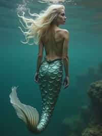 woman as a Mermaid the head and upper body of a human and the tail of a fish