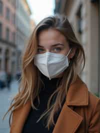 woman wearing a Covid n95 mask in 2020. outside