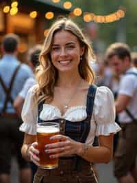 happy woman in Lederhosen for Oktoberfest at Oktoberfest