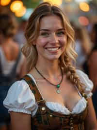 happy woman in Lederhosen for Oktoberfest at Oktoberfest