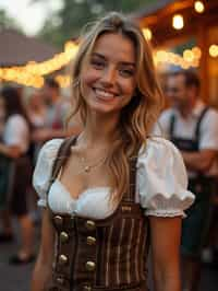 happy woman in Lederhosen for Oktoberfest at Oktoberfest