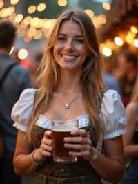 happy woman in Lederhosen for Oktoberfest at Oktoberfest