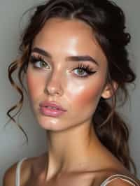 make up ideas for woman. fake eyelashes, perfect cat eyeliner, light pink lipstick