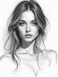 woman drawn as line art sketch with pencil. fine details. extremely detailed