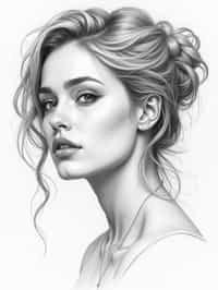 woman drawn as line art sketch with pencil. fine details. extremely detailed