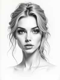 woman drawn as line art sketch with pencil. fine details. extremely detailed