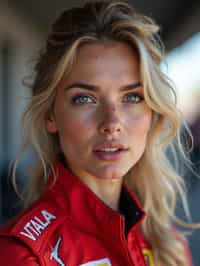 Ultra realistic photograph of woman as Formula 1 race driver