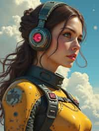 woman in Overwatch, character shot, shot, concept art, intricate details, highly detailed, vintage sci - fi poster, retro future, in the style of chris foss, rodger dean, moebius, michael whelan, and gustave dore