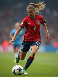 woman as Football Player in the FIFA World Cup playing in a Football Match