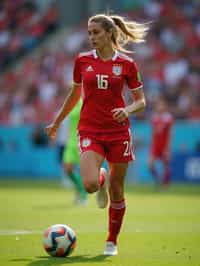 woman as Football Player in the FIFA World Cup playing in a Football Match