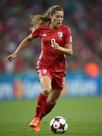 woman as Football Player in the FIFA World Cup playing in a Football Match