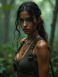 woman   as Lara Croft in Tombraider, in rainforest, cinematic lighting