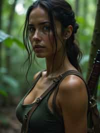 woman   as Lara Croft in Tombraider, in rainforest, cinematic lighting