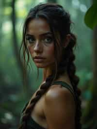 woman   as Lara Croft in Tombraider, in rainforest, cinematic lighting