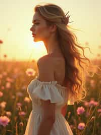 woman | standing in field full of flowers | detailed gorgeous face! ! | full body! ! | god rays | intricate | elegant | realistic | hyperrealistic | cinematic | character design | concept art | illustration | digital art | digital painting | depth of field