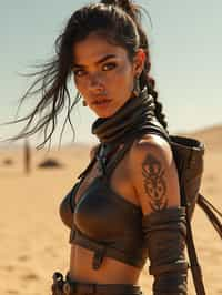 woman in style of mad max warrior in desert _ unreal _ 5 _ daz. _ rpg _ shot _ extremely _ detailed _ artgerm _ greg _ rutkowski _ greg