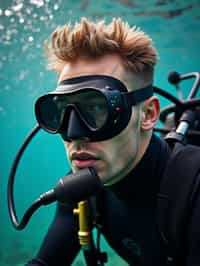 man as a scuba diver wearing diving goggles and wearing a wetsuit