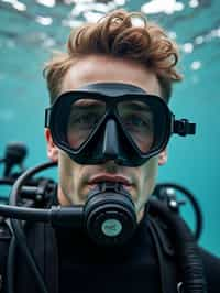 man as a scuba diver wearing diving goggles and wearing a wetsuit