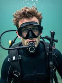 man as a scuba diver wearing diving goggles and wearing a wetsuit