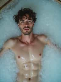 man lying in a bath of ice cubes