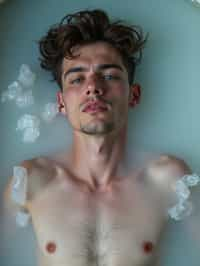 man lying in a bath of ice cubes