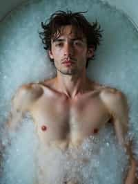 man lying in a bath of ice cubes