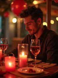 man celebrating Valentine's Day with romantic dinner