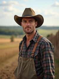 man farmer with farm in background