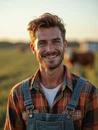 man farmer with farm in background