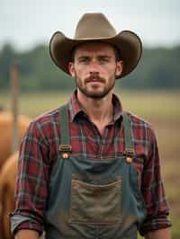 man farmer with farm in background