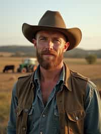 man farmer with farm in background