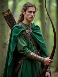 man as a Medieval Elf Archer Warrior in Green Robe