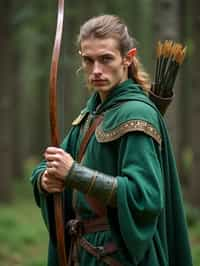 man as a Medieval Elf Archer Warrior in Green Robe