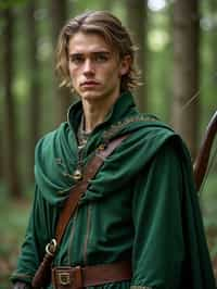 man as a Medieval Elf Archer Warrior in Green Robe