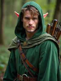 man as a Medieval Elf Archer Warrior in Green Robe