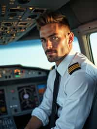 man as a Airline Pilot inside the Cockpit with white shirt Pilot Uniform