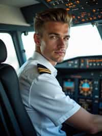 man as a Airline Pilot inside the Cockpit with white shirt Pilot Uniform