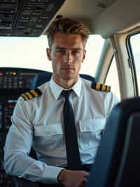 man as a Airline Pilot inside the Cockpit with white shirt Pilot Uniform