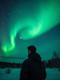 man at night at the Northern Lights Aurora Borealis