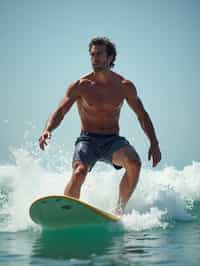 man as a Professional Surfer wearing swimwear on a Surf Board surfing in the ocean